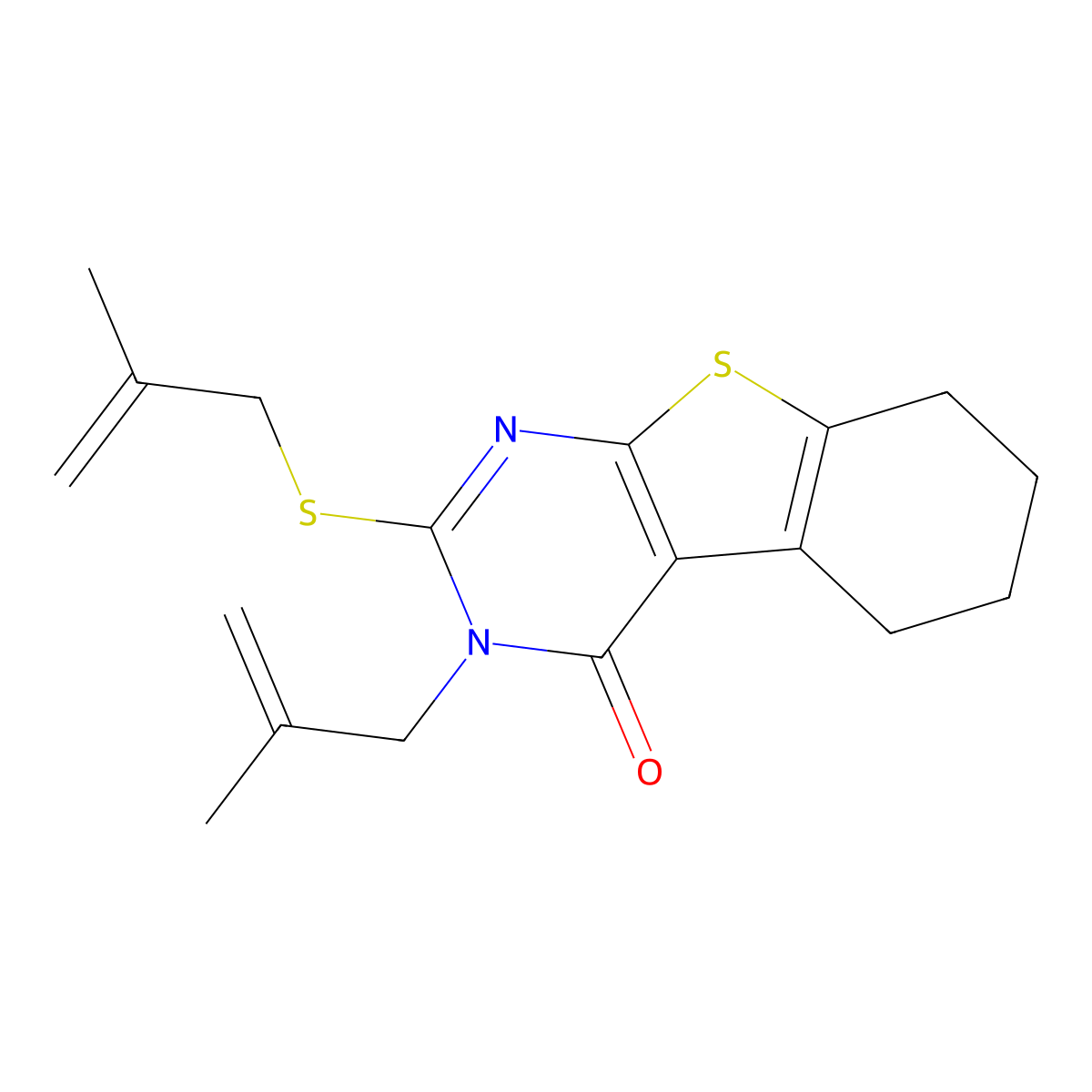 3-(2-Methylprop-2-enyl)-2-(2-methylprop-2-enylsulfanyl)-5,6,7,8-tetrahydro-[1]benzothiolo[2,3-d]pyrimidin-4-one molecular structure, CAS 316362-28-4
