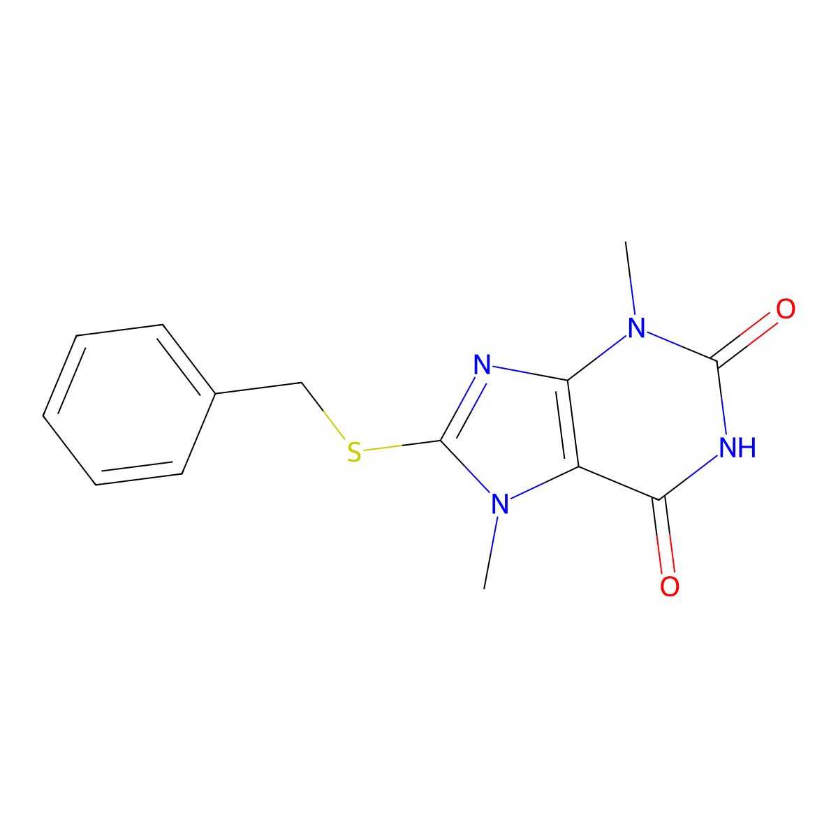 8-Benzylsulfanyl-3,7-dimethylpurine-2,6-dione molecular structure, CAS 316362-30-8