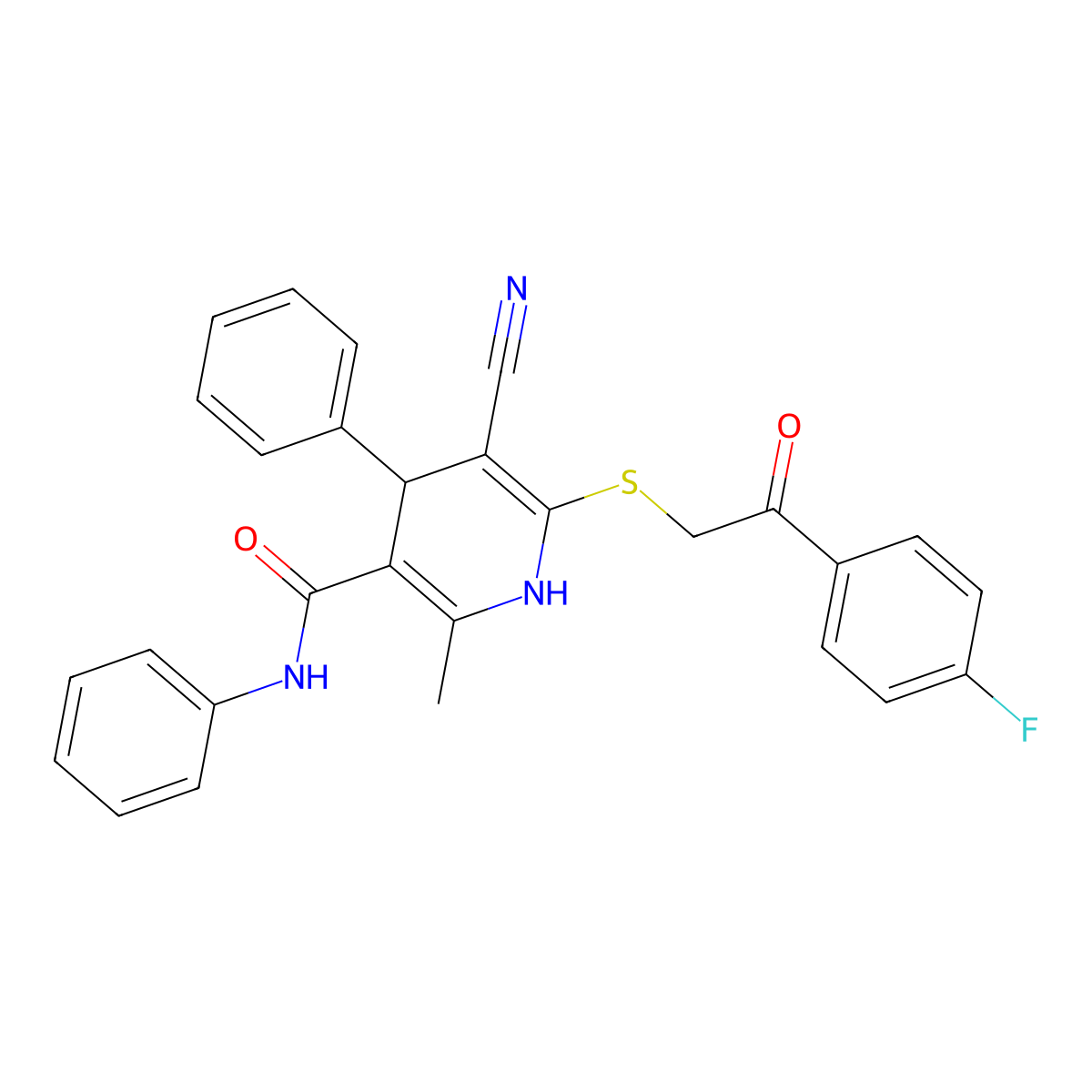 5-cyano-6-[2-(4-fluorophenyl)-2-oxoethyl]sulfanyl-2-methyl-N,4-diphenyl-1,4-dihydropyridine-3-carboxamide molecular structure, CAS 316362-39-7