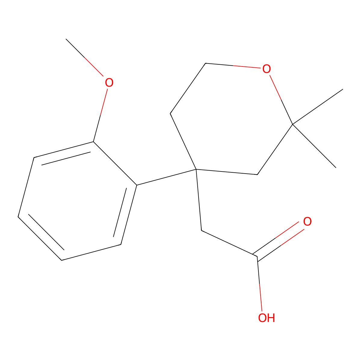 2-[4-(2-Methoxyphenyl)-2,2-dimethyloxan-4-yl]acetic acid molecular structure, CAS 316374-45-5
