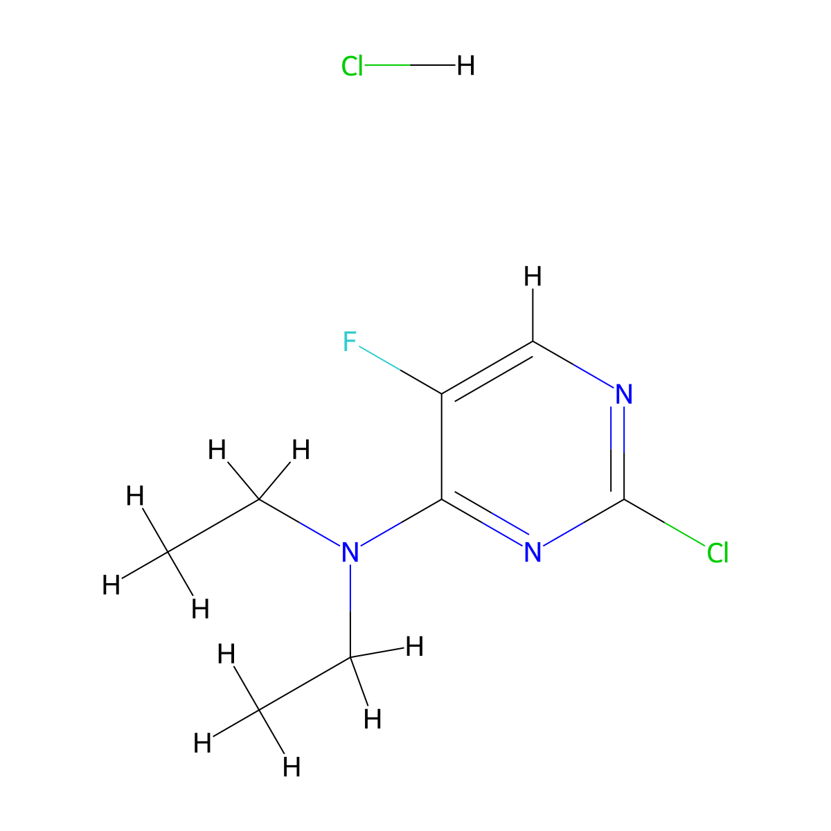 2-chloro-N,N-diethyl-5-fluoropyrimidin-4-amine hydrochloride molecular structure, CAS 31646-54-5
