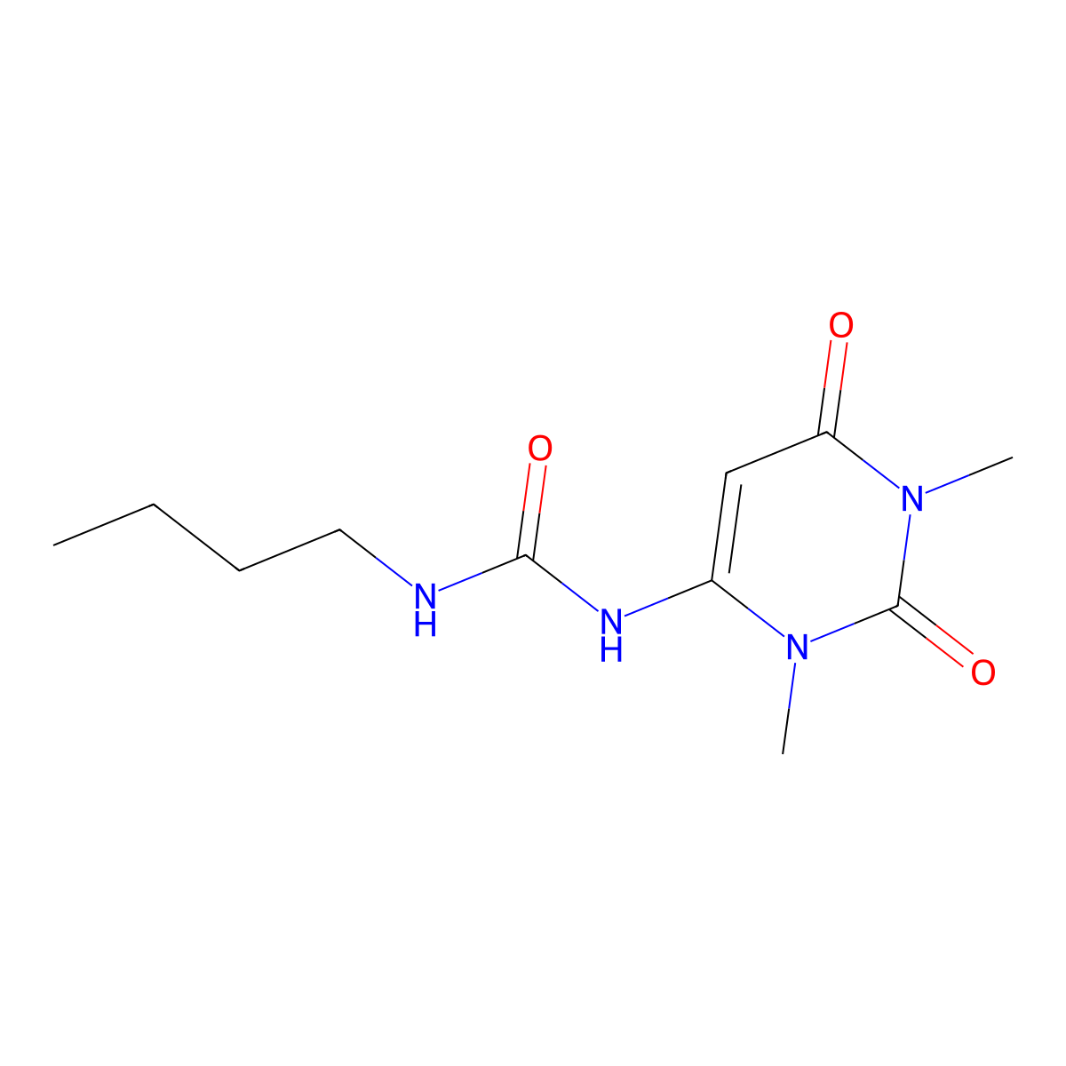Urea, 1-butyl-3-(1,2,3,6-tetrahydro-1,3-dimethyl-2,6-dioxo-4-pyrimidinyl)- molecular structure, CAS 31652-50-3