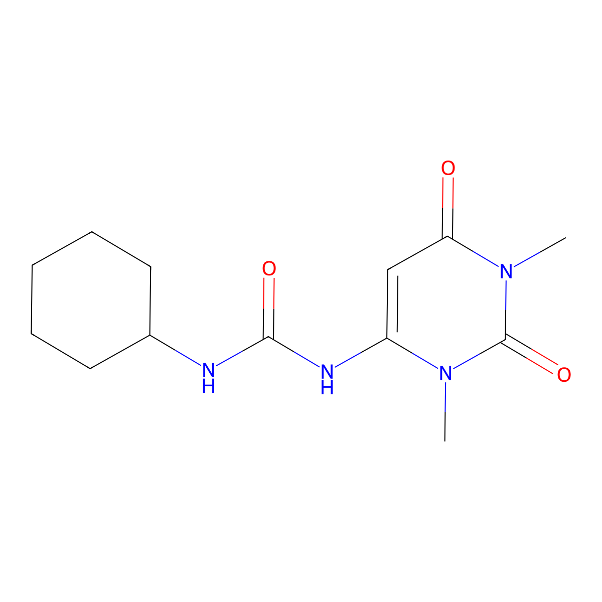 Urea, 1-cyclohexyl-3-(1,2,3,6-tetrahydro-1,3-dimethyl-2,6-dioxo-4-pyrimidinyl)- molecular structure, CAS 31652-52-5