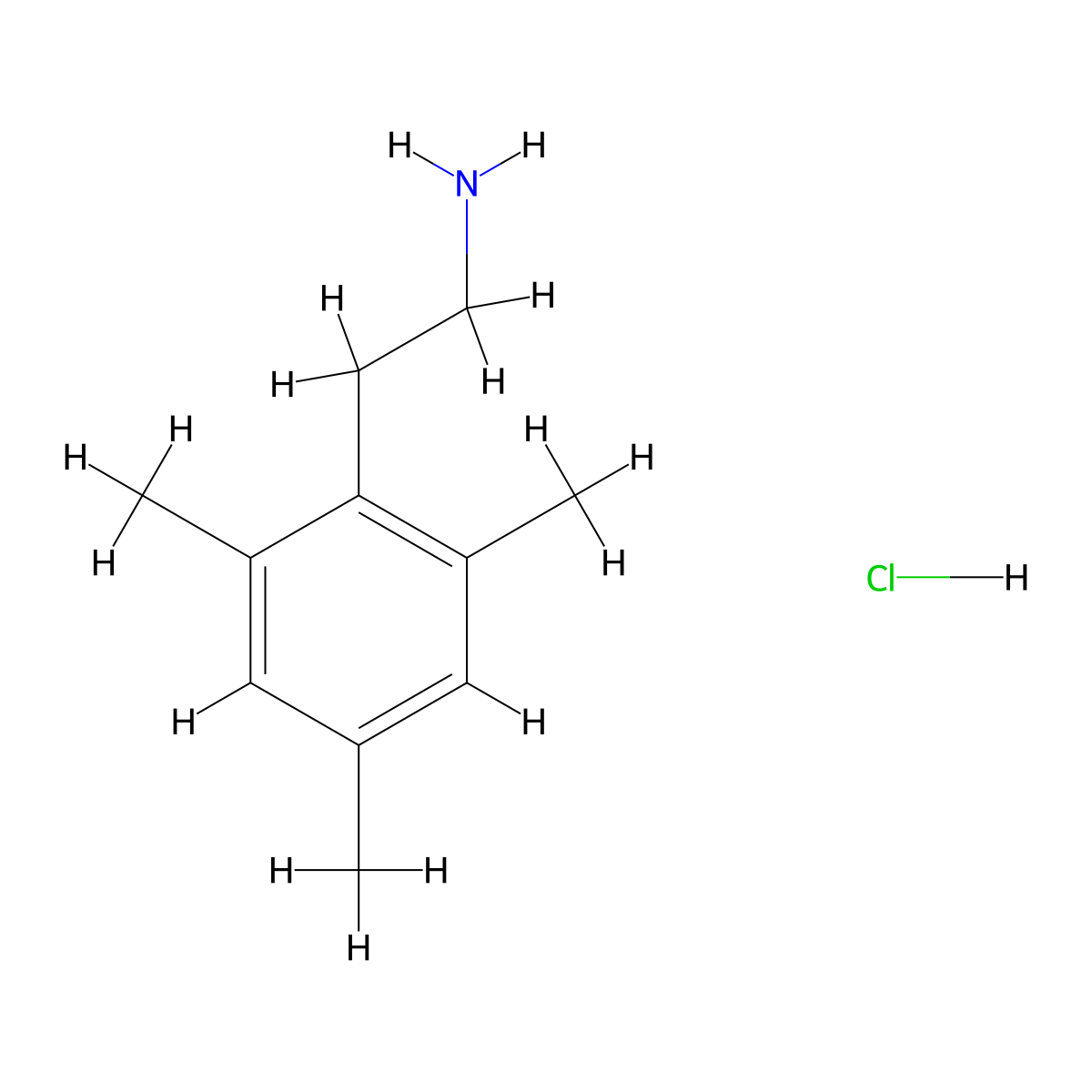 2-(2,4,6-Trimethylphenyl)ethan-1-amine hydrochloride molecular structure, CAS 3167-10-0