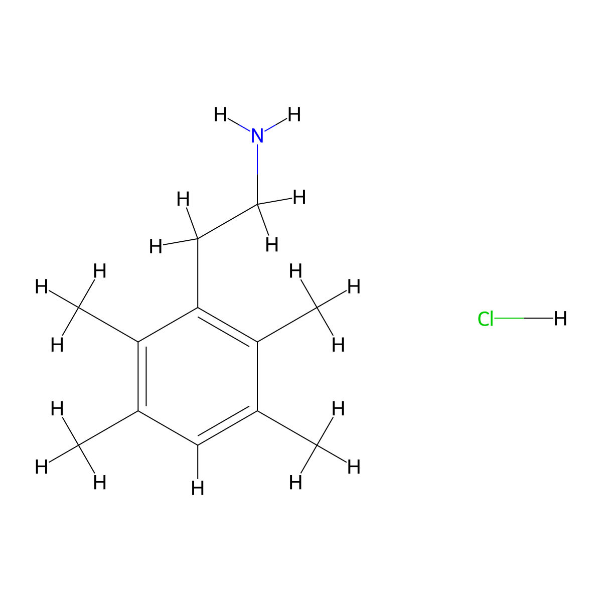 2-(2,3,5,6-Tetramethylphenyl)ethan-1-amine hydrochloride molecular structure, CAS 3167-12-2