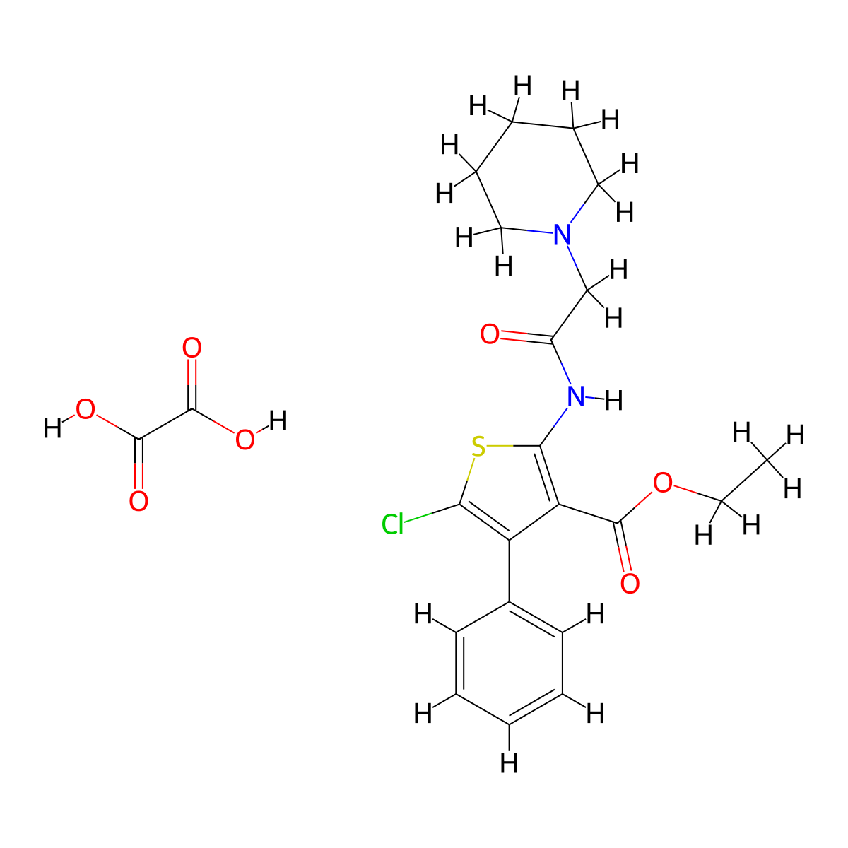 Ethyl 5-chloro-4-phenyl-2-(2-(piperidin-1-yl)acetamido)thiophene-3-carboxylate oxalate molecular structure, CAS 316806-25-4