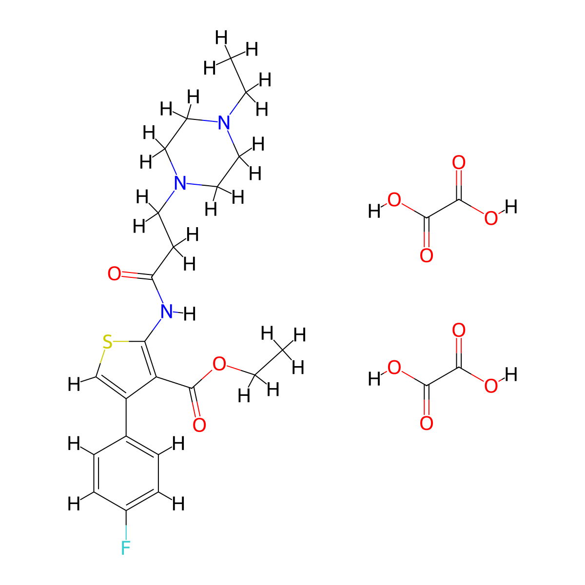 Ethyl 2-(3-(4-ethylpiperazin-1-yl)propanamido)-4-(4-fluorophenyl)thiophene-3-carboxylate dioxalate molecular structure, CAS 316806-53-8