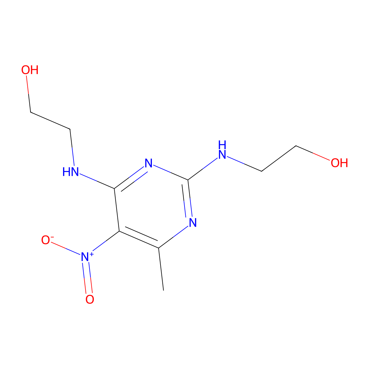2-[[2-(2-Hydroxyethylamino)-6-methyl-5-nitropyrimidin-4-yl]amino]ethanol molecular structure, CAS 31697-43-5
