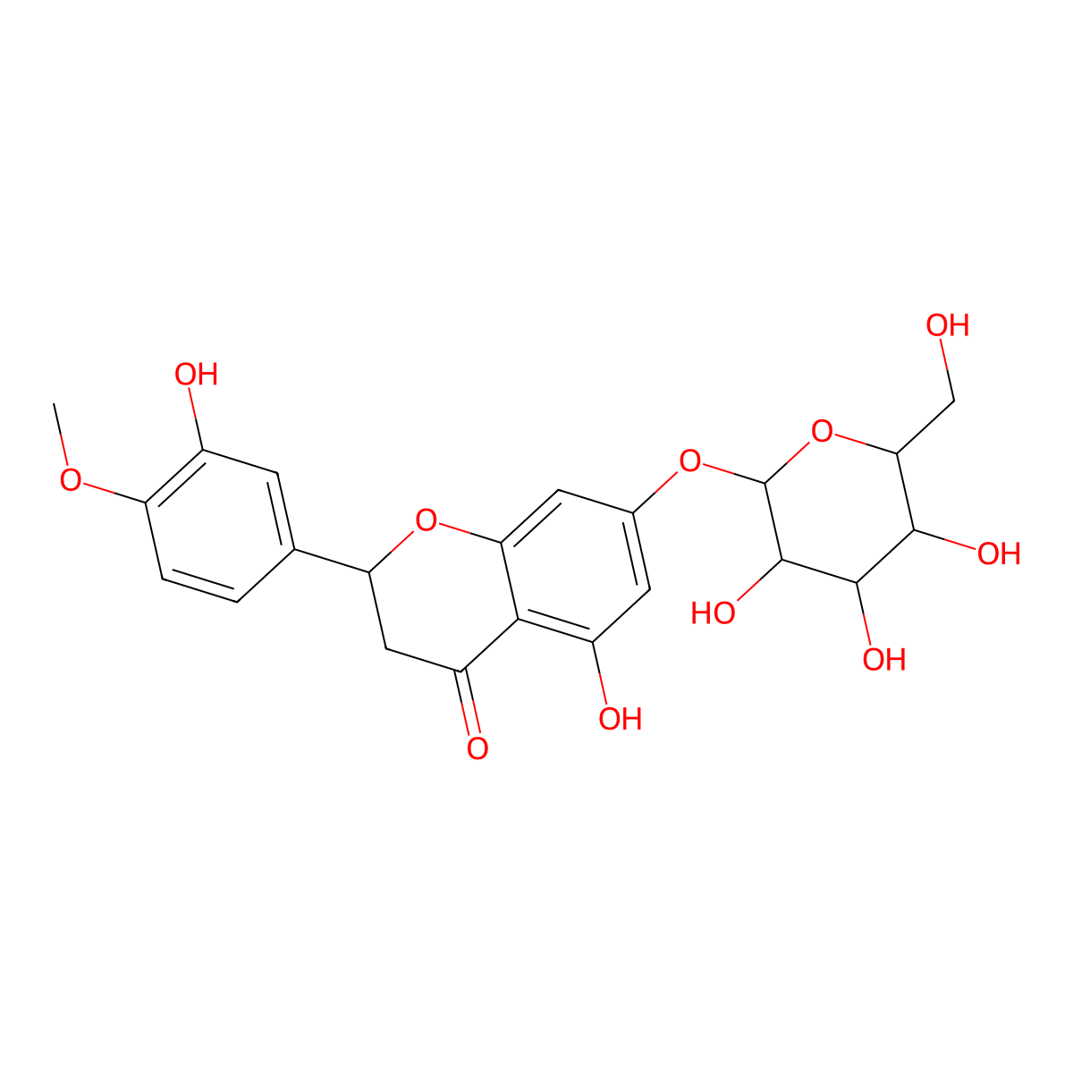 Hesperetin 7-O-glucoside molecular structure, CAS 31712-49-9