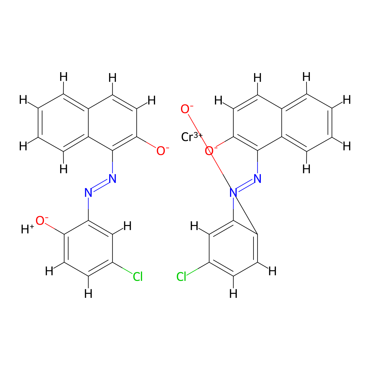 Chromate(1-), bis(1-(2-(5-chloro-2-(hydroxy-kappaO)phenyl)diazenyl-kappaN1)-2-naphthalenolato(2-)-kappaO)-, hydrogen (1:1) molecular structure, CAS 31714-55-3