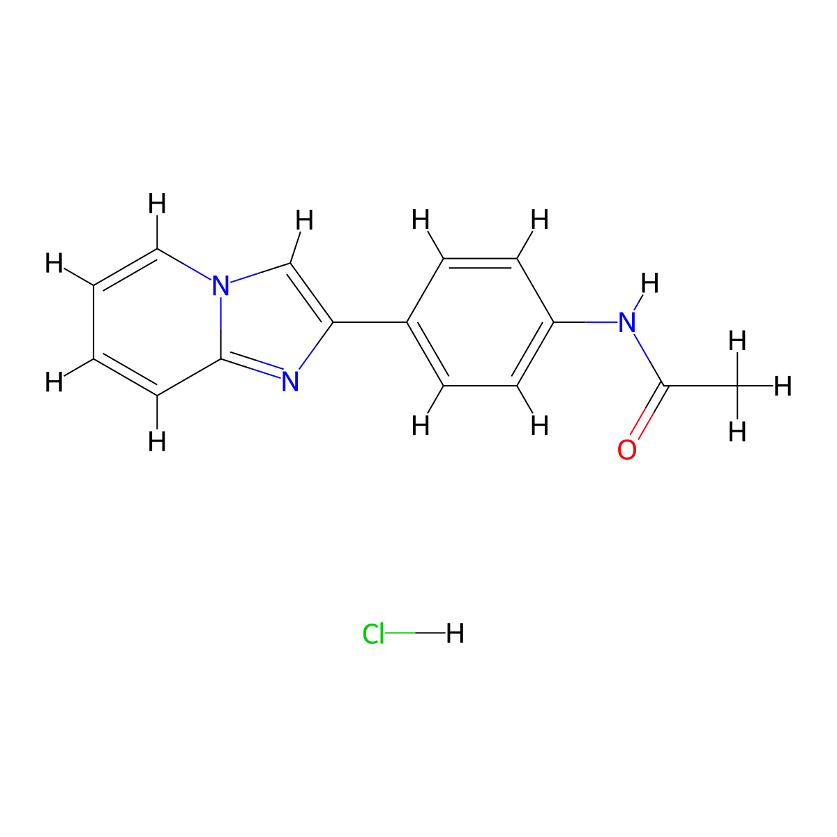 Acetamide, N-(4-imidazo(1,2-a)pyridin-2-ylphenyl)-, hydrochloride (1:1) molecular structure, CAS 3173-95-3