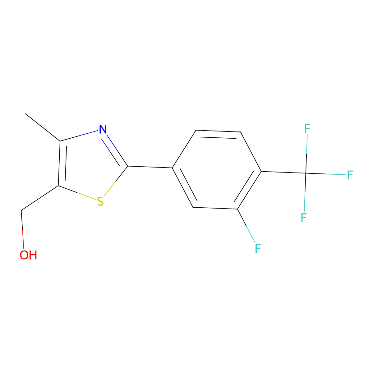(2-(3-Fluoro-4-(trifluoromethyl)phenyl)-4-methylthiazol-5-yl)methanol molecular structure, CAS 317319-27-0