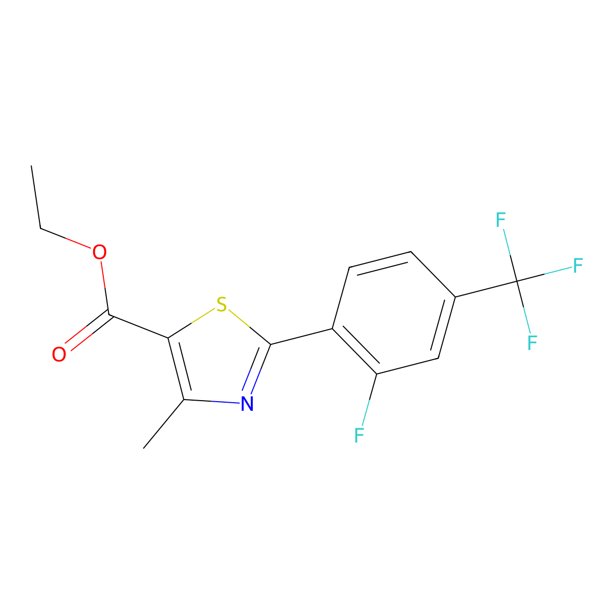 Ethyl 2-[2-fluoro-4-(trifluoromethyl)phenyl]-4-methyl-1,3-thiazole-5-carboxylate molecular structure, CAS 317319-35-0