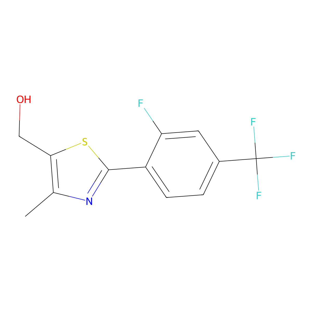 (2-(2-Fluoro-4-(trifluoromethyl)phenyl)-4-methylthiazol-5-yl)methanol molecular structure, CAS 317319-36-1