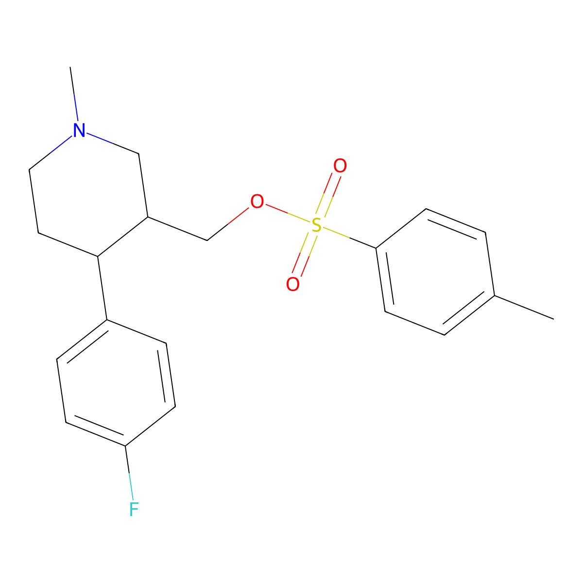 trans-(-)-4-(4-Fluorophenyl)-1-methyl-3-((4-toluenesulfonyloxy)methyl)piperidine molecular structure, CAS 317323-77-6