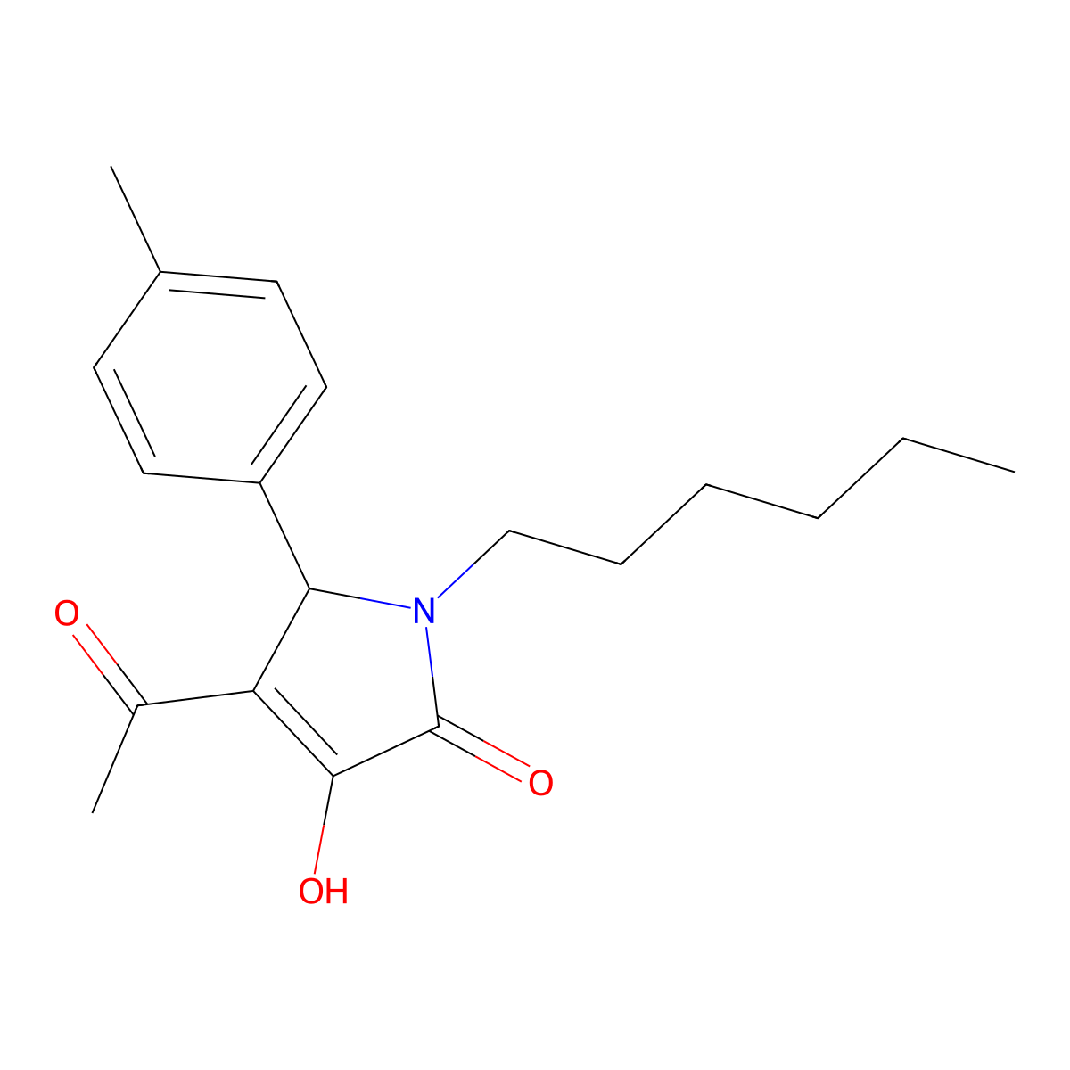 3-acetyl-1-hexyl-4-hydroxy-2-(4-methylphenyl)-2H-pyrrol-5-one molecular structure, CAS 317324-13-3