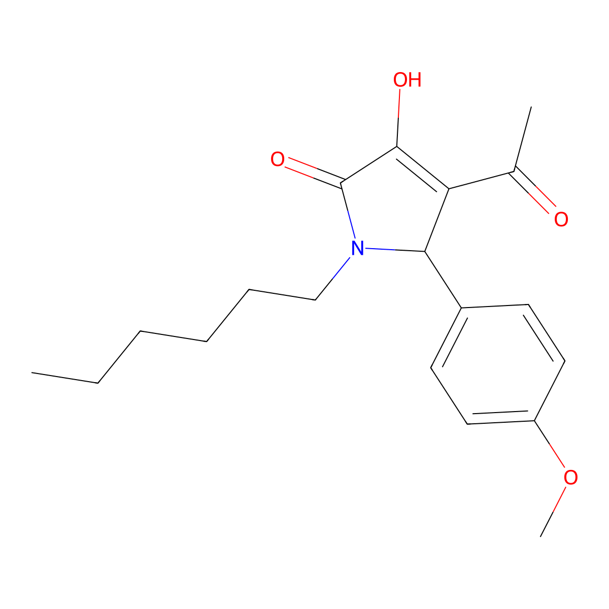 3-acetyl-1-hexyl-4-hydroxy-2-(4-methoxyphenyl)-2H-pyrrol-5-one molecular structure, CAS 317324-14-4