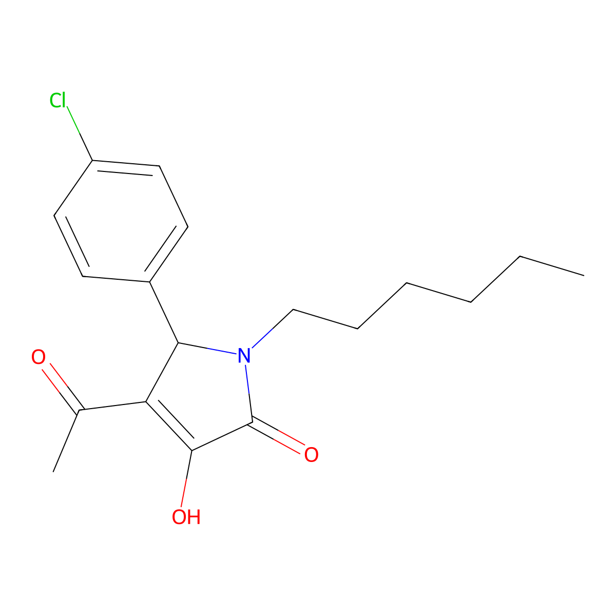3-acetyl-2-(4-chlorophenyl)-1-hexyl-4-hydroxy-2H-pyrrol-5-one molecular structure, CAS 317324-15-5