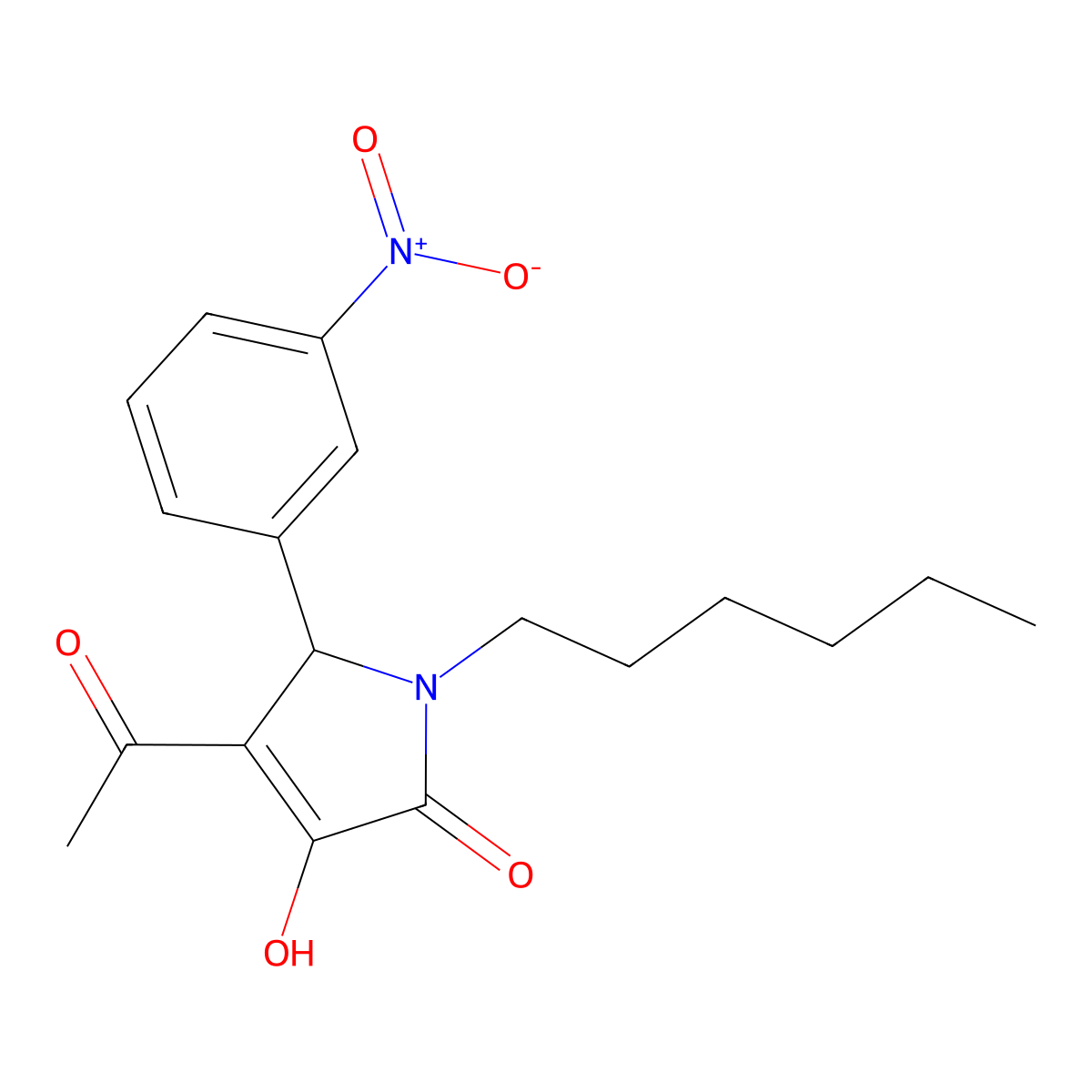 3-acetyl-1-hexyl-4-hydroxy-2-(3-nitrophenyl)-2H-pyrrol-5-one molecular structure, CAS 317324-16-6
