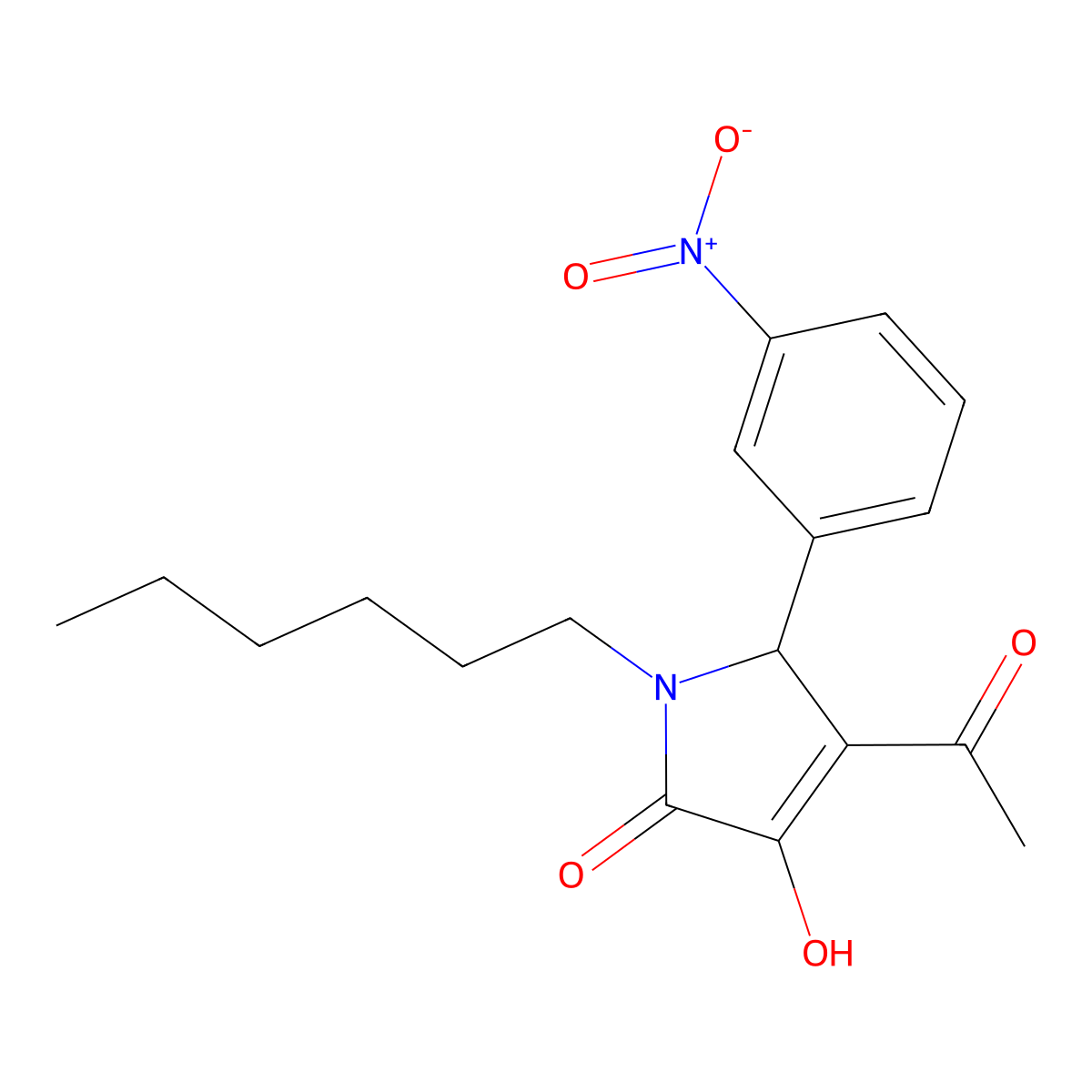 3-acetyl-1-hexyl-4-hydroxy-2-(3-nitrophenyl)-2H-pyrrol-5-one molecular structure, CAS 317324-16-6