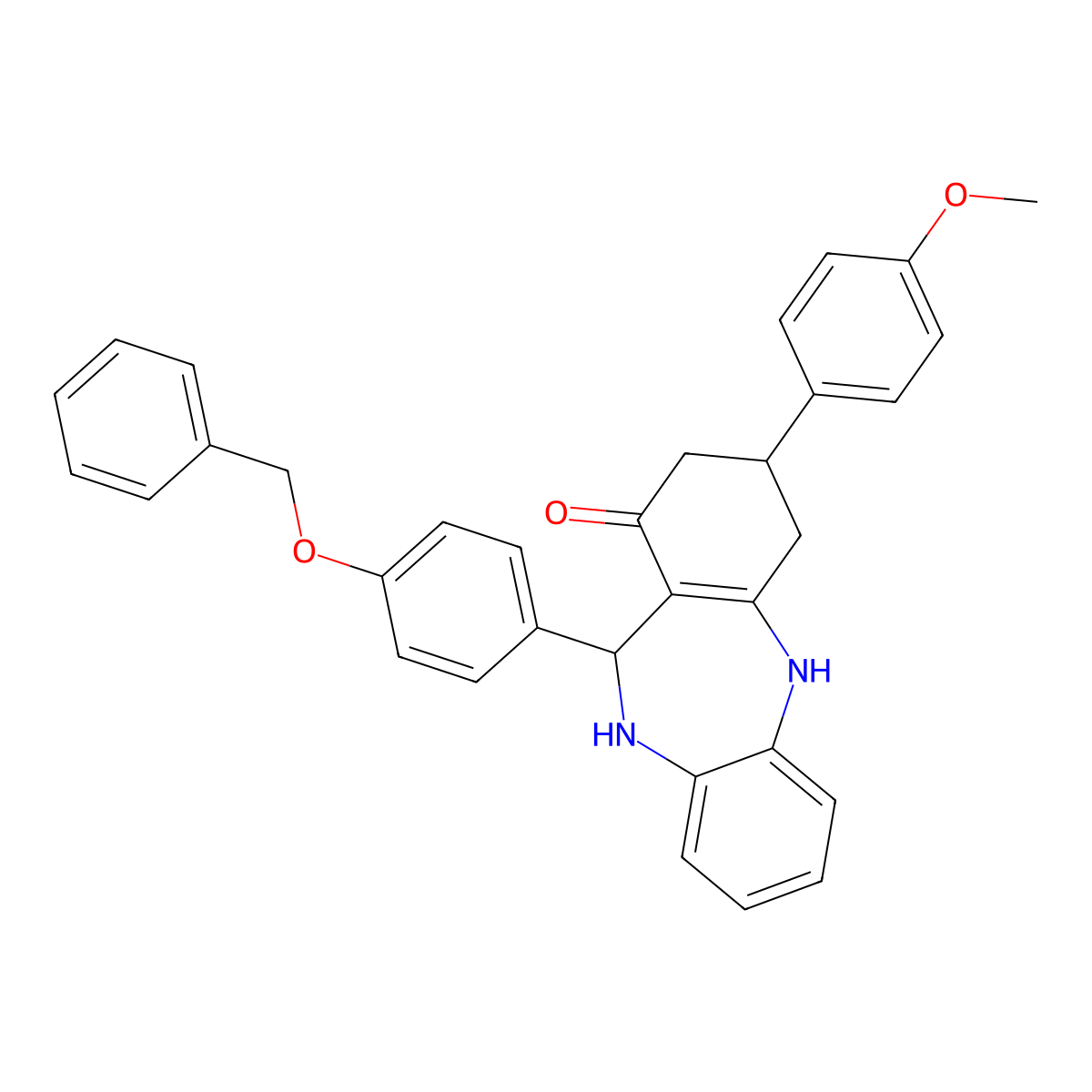 9-(4-Methoxyphenyl)-6-(4-phenylmethoxyphenyl)-5,6,8,9,10,11-hexahydrobenzo[b][1,4]benzodiazepin-7-one molecular structure, CAS 317324-46-2