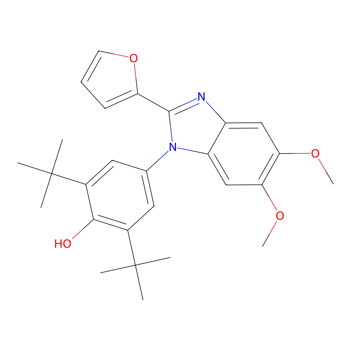 2,6-Ditert-butyl-4-[2-(furan-2-yl)-5,6-dimethoxybenzimidazol-1-yl]phenol molecular structure, CAS 317324-98-4