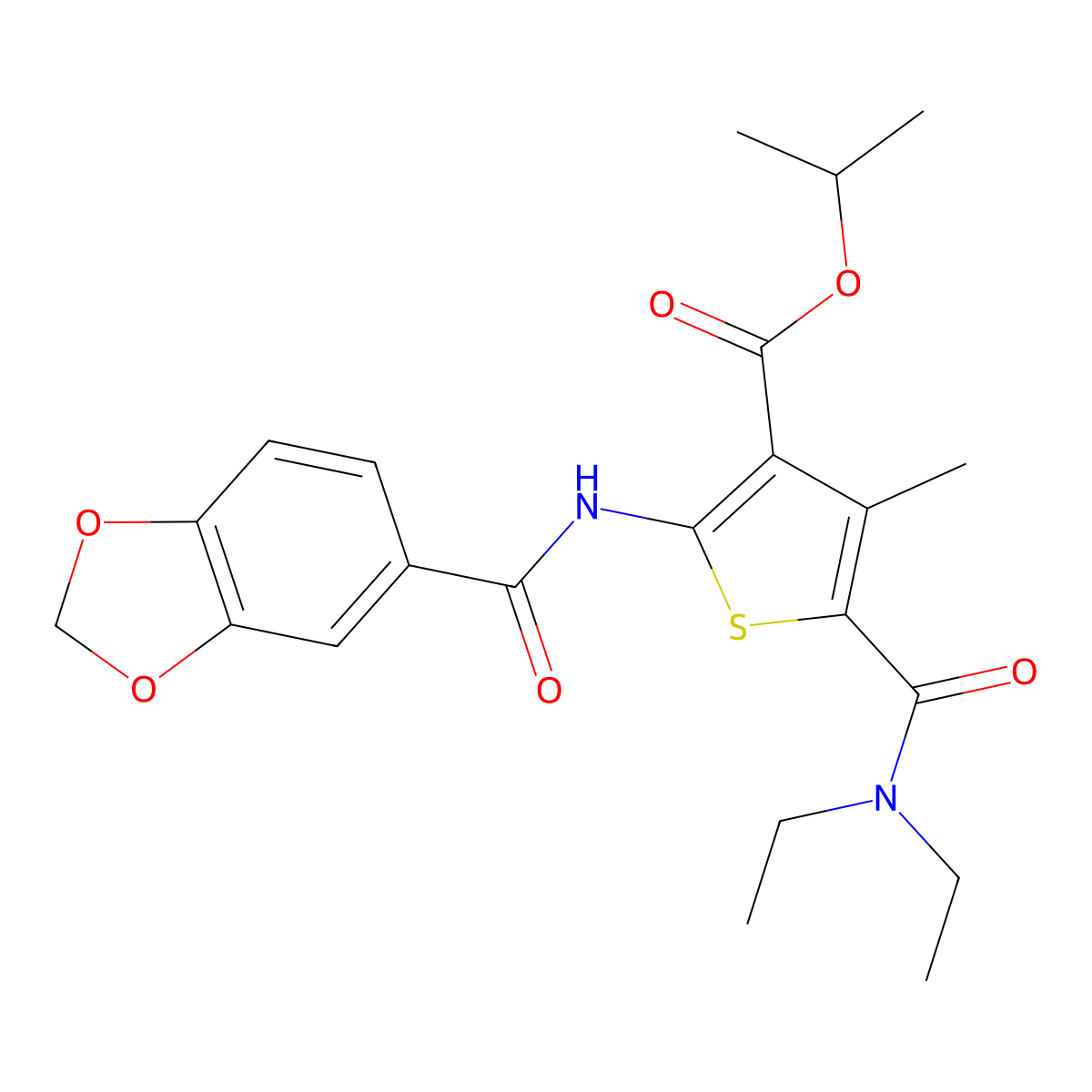 Propan-2-yl 2-(1,3-benzodioxole-5-carbonylamino)-5-(diethylcarbamoyl)-4-methylthiophene-3-carboxylate molecular structure, CAS 317325-48-7