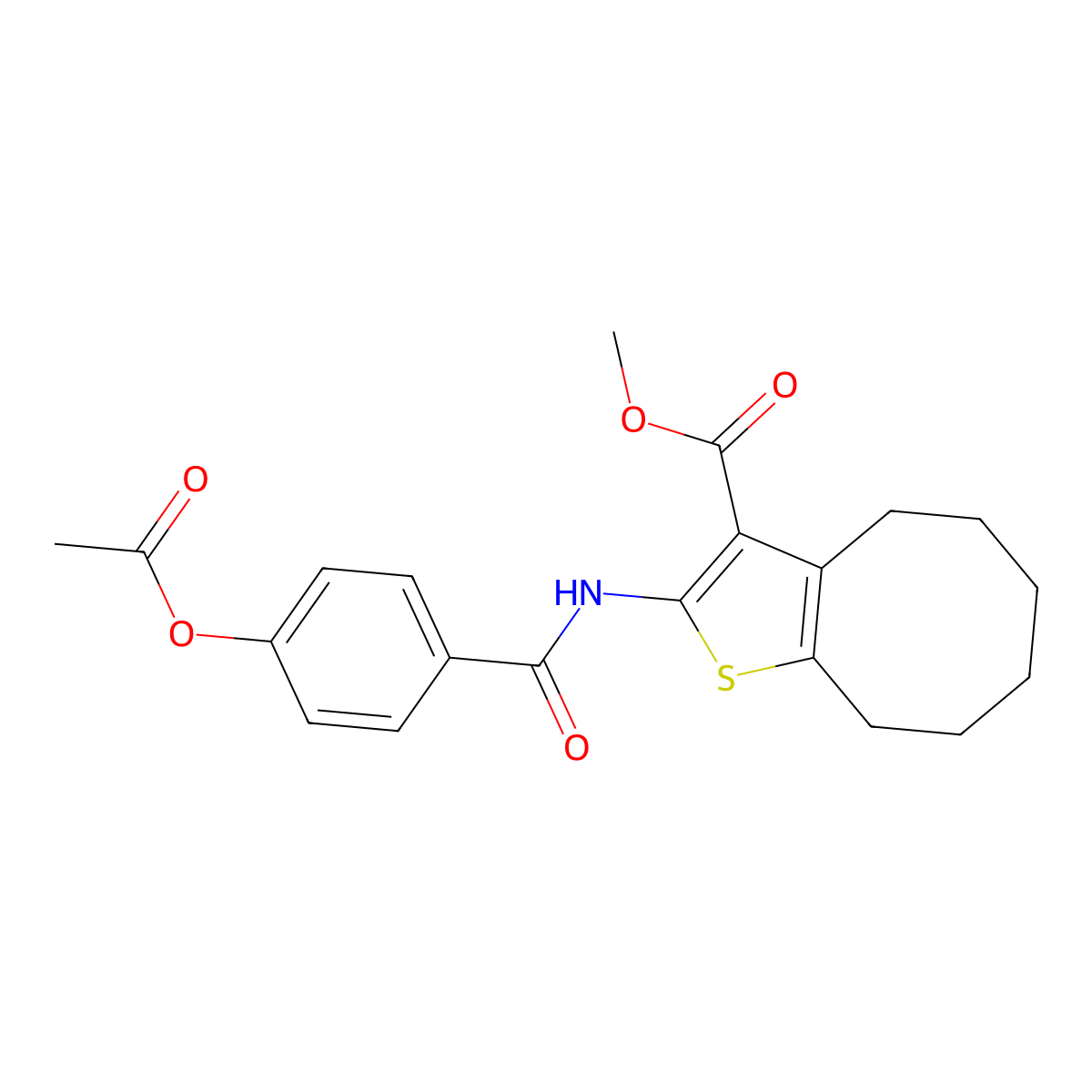 Methyl 2-[(4-acetyloxybenzoyl)amino]-4,5,6,7,8,9-hexahydrocycloocta[b]thiophene-3-carboxylate molecular structure, CAS 317325-56-7