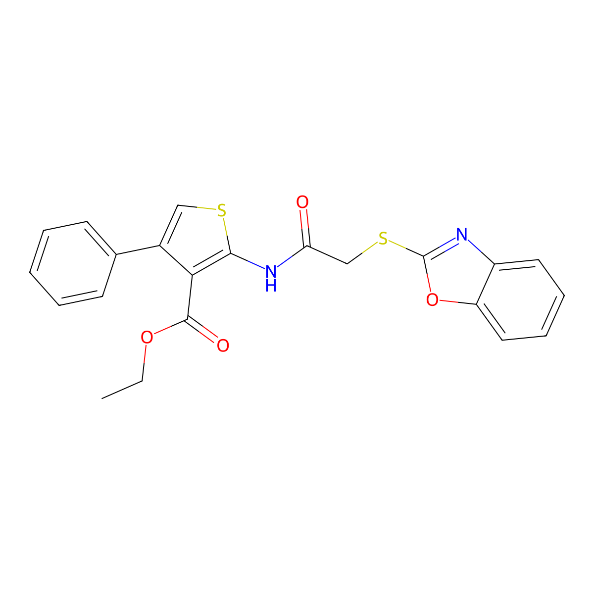 Ethyl 2-[[2-(1,3-benzoxazol-2-ylsulfanyl)acetyl]amino]-4-phenylthiophene-3-carboxylate molecular structure, CAS 317325-61-4
