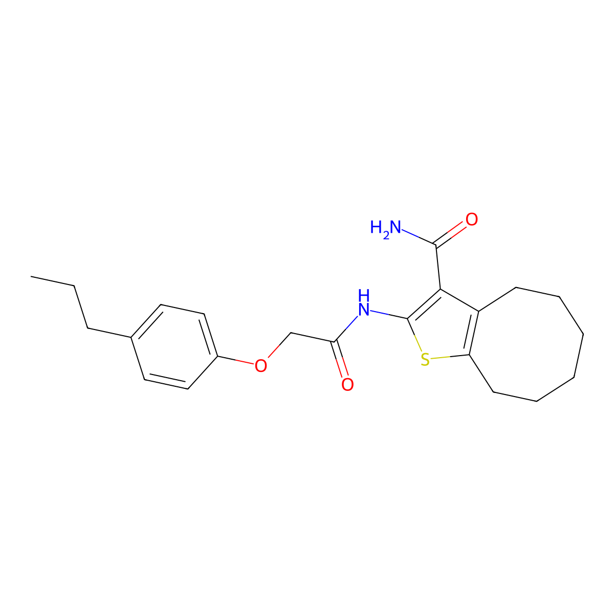 2-{[(4-Propylphenoxy)acetyl]amino}-4,5,6,7,8,9-hexahydrocycloocta[b]thiophene-3-carboxamide molecular structure, CAS 317325-67-0