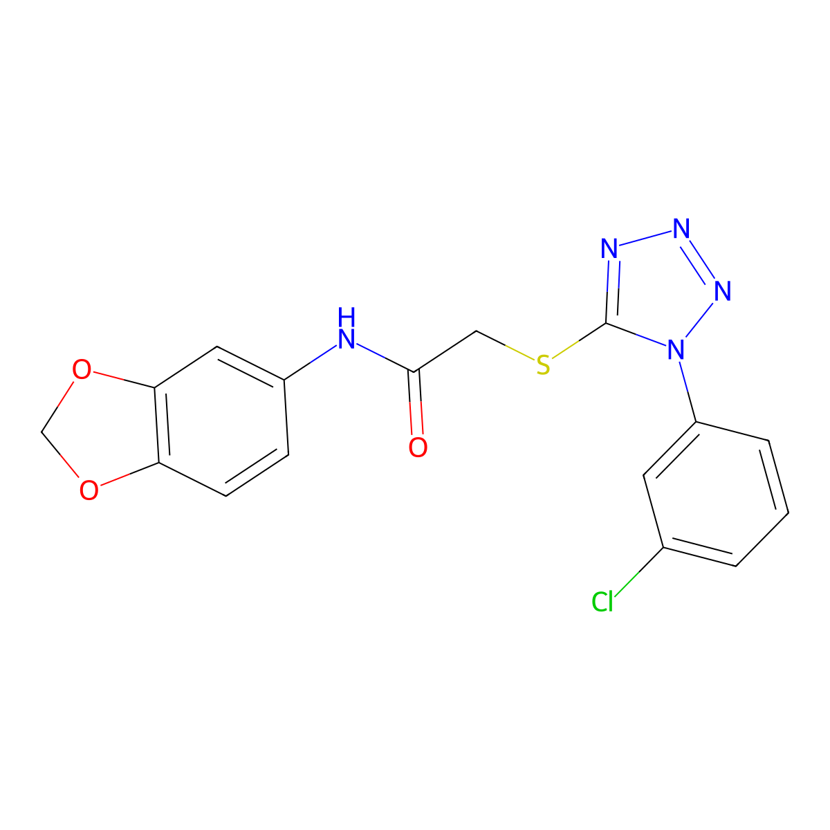 N-(1,3-benzodioxol-5-yl)-2-[1-(3-chlorophenyl)tetrazol-5-yl]sulfanylacetamide molecular structure, CAS 317326-53-7