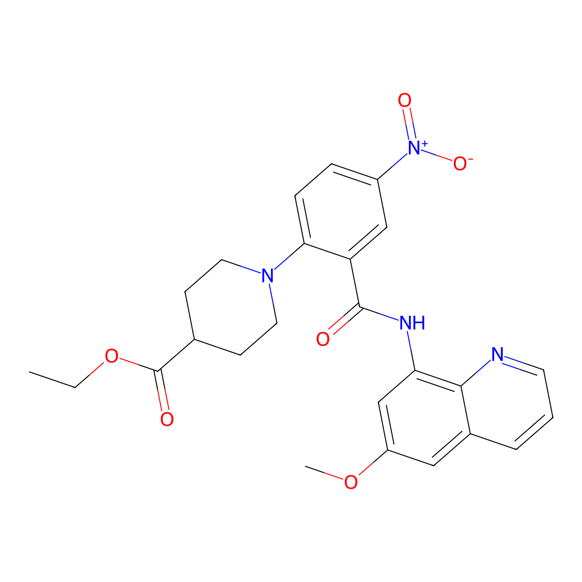 Ethyl 1-[2-[(6-methoxyquinolin-8-yl)carbamoyl]-4-nitrophenyl]piperidine-4-carboxylate molecular structure, CAS 317326-69-5
