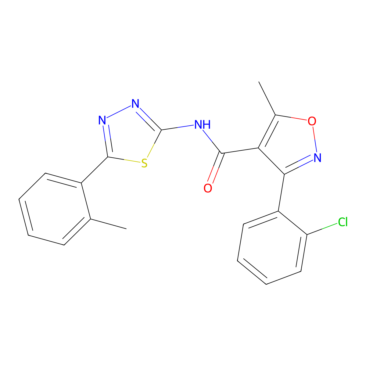 3-(2-chlorophenyl)-5-methyl-N-[5-(2-methylphenyl)-1,3,4-thiadiazol-2-yl]-1,2-oxazole-4-carboxamide molecular structure, CAS 317327-08-5