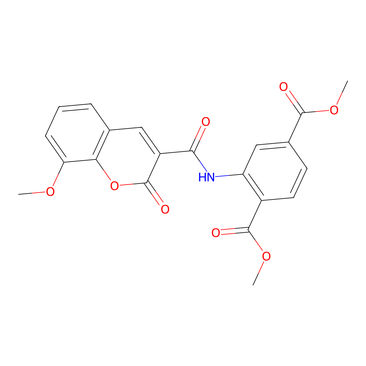 Dimethyl 2-[(8-methoxy-2-oxochromene-3-carbonyl)amino]benzene-1,4-dicarboxylate molecular structure, CAS 317327-58-5