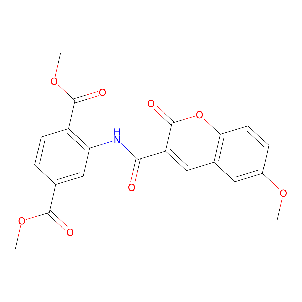 Dimethyl 2-[(6-methoxy-2-oxochromene-3-carbonyl)amino]benzene-1,4-dicarboxylate molecular structure, CAS 317327-59-6