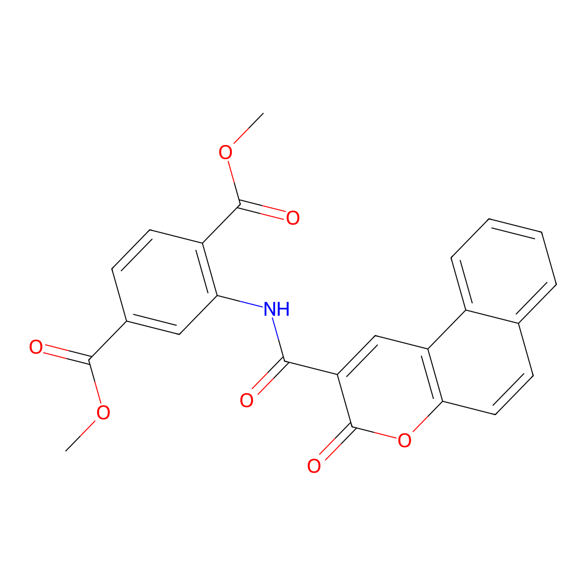 Dimethyl 2-[(3-oxobenzo[f]chromene-2-carbonyl)amino]benzene-1,4-dicarboxylate molecular structure, CAS 317327-67-6
