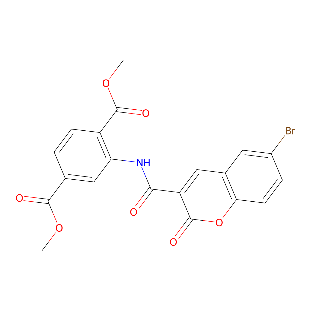 Dimethyl 2-[(6-bromo-2-oxochromene-3-carbonyl)amino]benzene-1,4-dicarboxylate molecular structure, CAS 317327-70-1