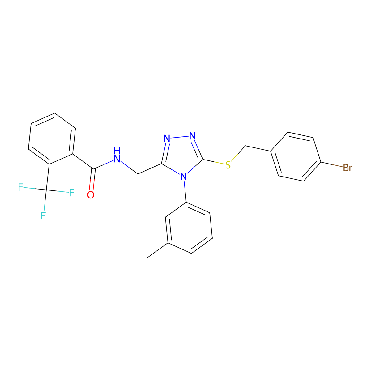 N-((5-((4-bromobenzyl)thio)-4-(m-tolyl)-4H-1,2,4-triazol-3-yl)methyl)-2-(trifluoromethyl)benzamide molecular structure, CAS 317328-39-5