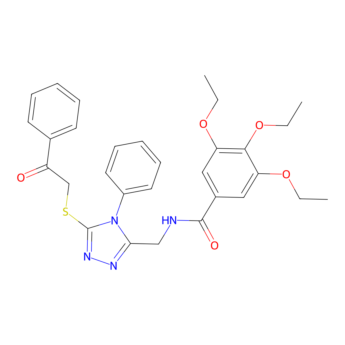 3,4,5-triethoxy-N-[(5-phenacylsulfanyl-4-phenyl-1,2,4-triazol-3-yl)methyl]benzamide molecular structure, CAS 317328-40-8