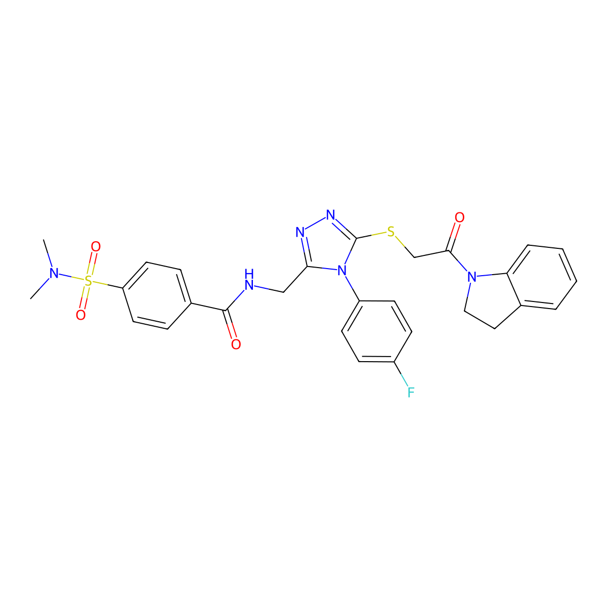 N-[[5-[2-(2,3-dihydroindol-1-yl)-2-oxoethyl]sulfanyl-4-(4-fluorophenyl)-1,2,4-triazol-3-yl]methyl]-4-(dimethylsulfamoyl)benzamide molecular structure, CAS 317328-61-3