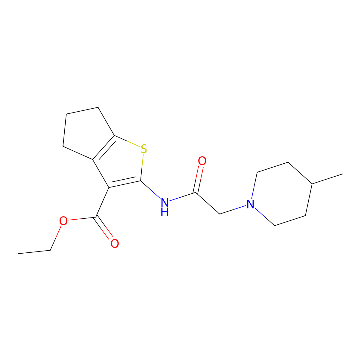 ethyl 2-[2-(4-methylpiperidin-1-yl)acetamido]-4H,5H,6H-cyclopenta[b]thiophene-3-carboxylate molecular structure, CAS 317328-64-6
