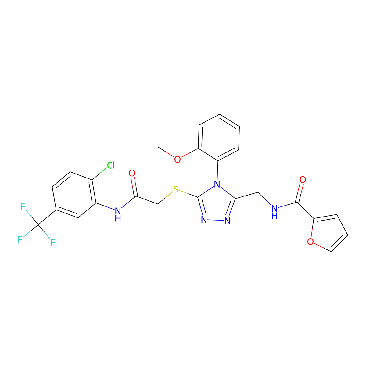 N-((5-((2-((2-chloro-5-(trifluoromethyl)phenyl)amino)-2-oxoethyl)thio)-4-(2-methoxyphenyl)-4H-1,2,4-triazol-3-yl)methyl)furan-2-carboxamide molecular structure, CAS 317328-71-5