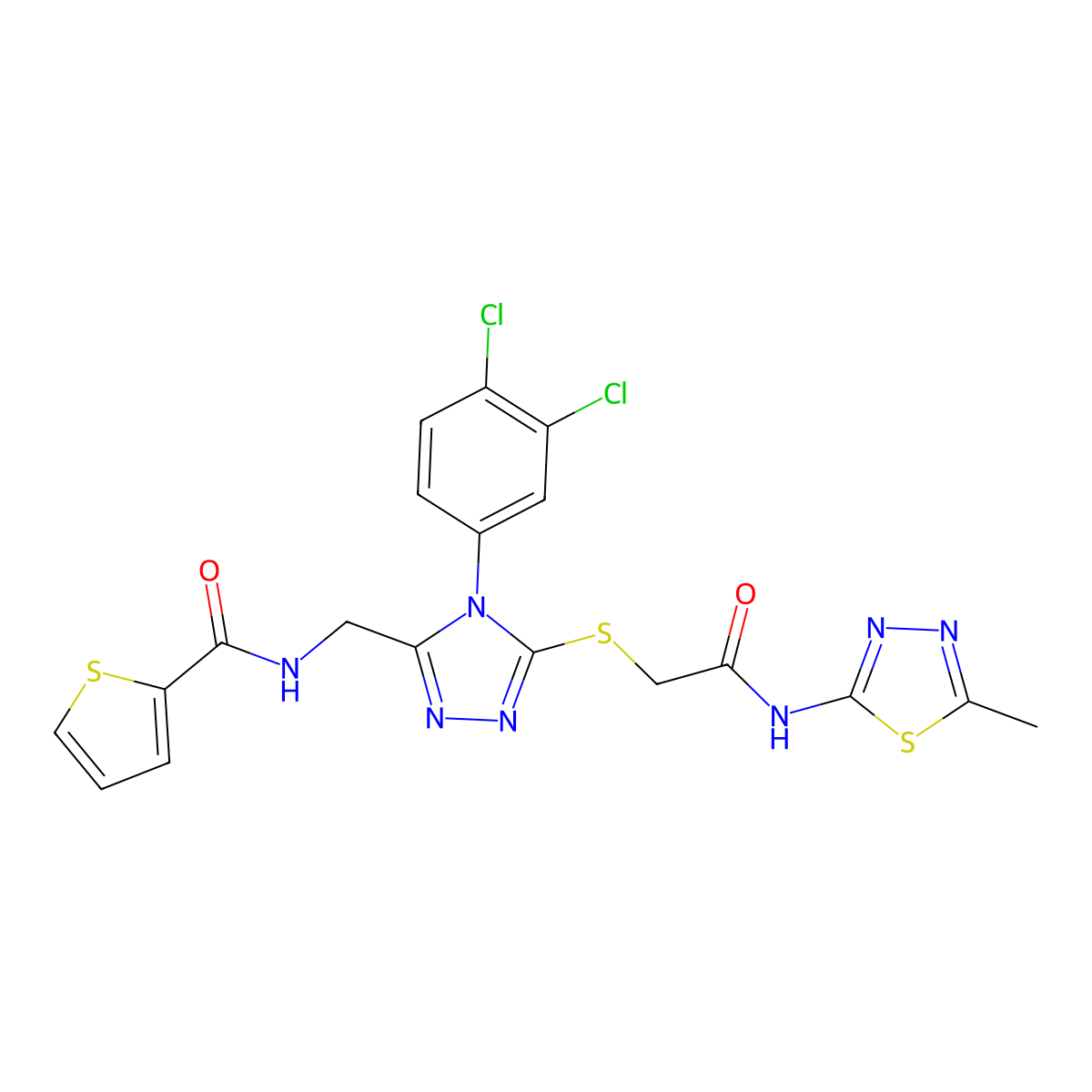 N-((4-(3,4-dichlorophenyl)-5-((2-((5-methyl-1,3,4-thiadiazol-2-yl)amino)-2-oxoethyl)thio)-4H-1,2,4-triazol-3-yl)methyl)thiophene-2-carboxamide molecular structure, CAS 317328-73-7
