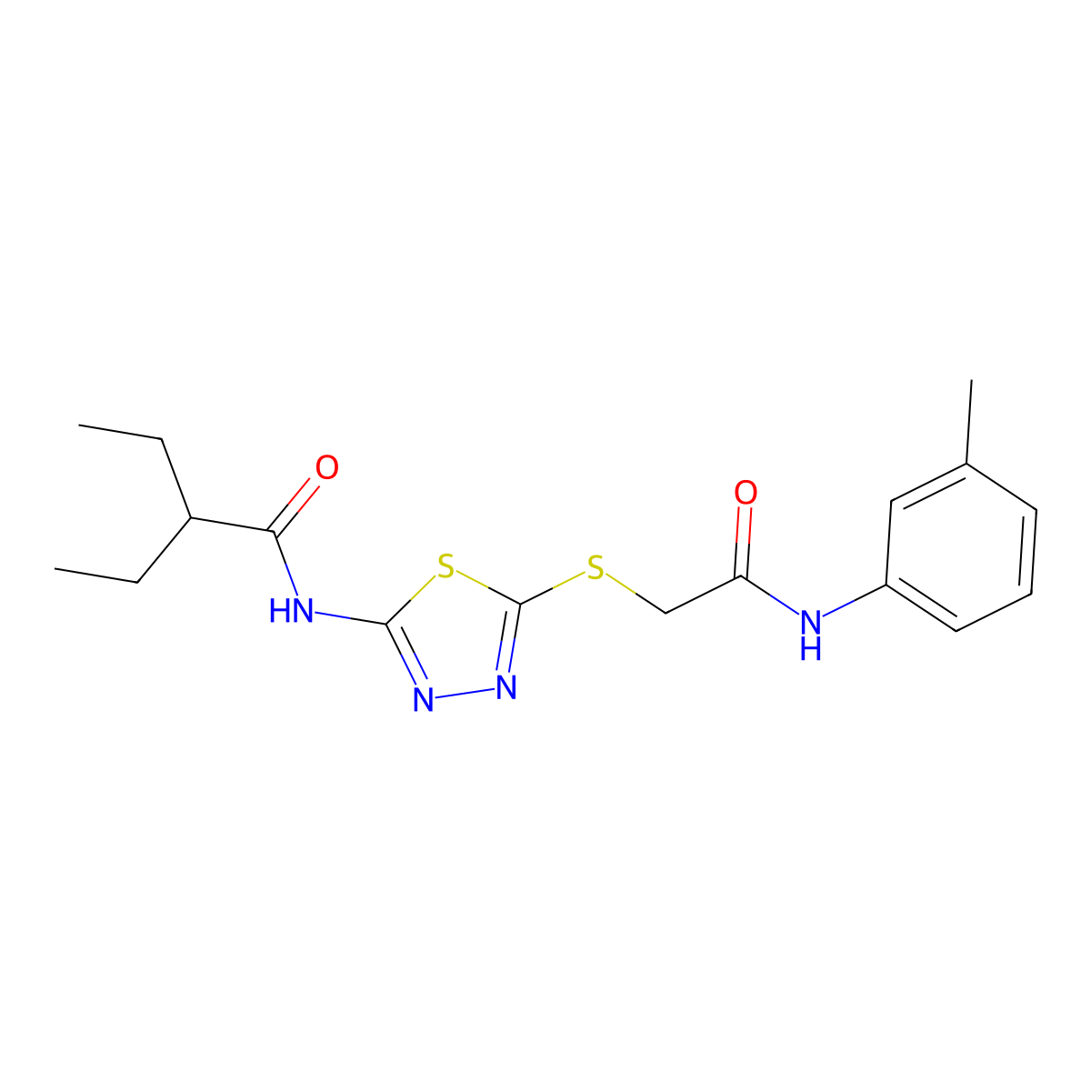 2-ethyl-N-(5-((2-oxo-2-(m-tolylamino)ethyl)thio)-1,3,4-thiadiazol-2-yl)butanamide molecular structure, CAS 317328-82-8