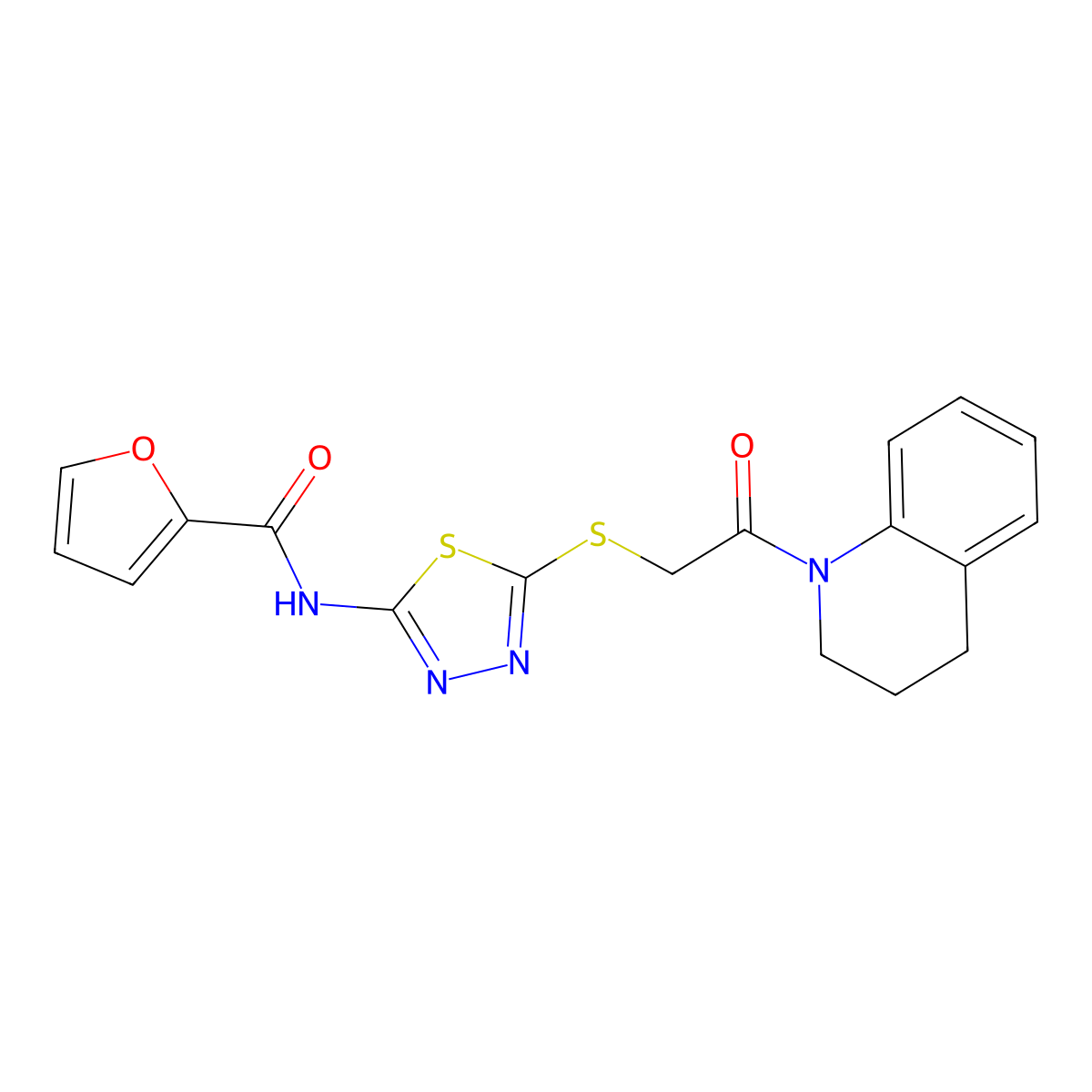 N-(5-((2-(3,4-dihydroquinolin-1(2H)-yl)-2-oxoethyl)thio)-1,3,4-thiadiazol-2-yl)furan-2-carboxamide molecular structure, CAS 317328-92-0