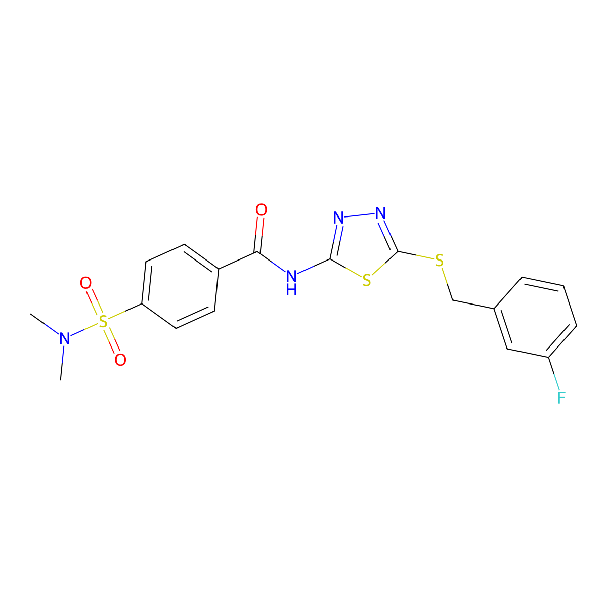 4-(dimethylsulfamoyl)-N-[5-[(3-fluorophenyl)methylsulfanyl]-1,3,4-thiadiazol-2-yl]benzamide molecular structure, CAS 317328-93-1