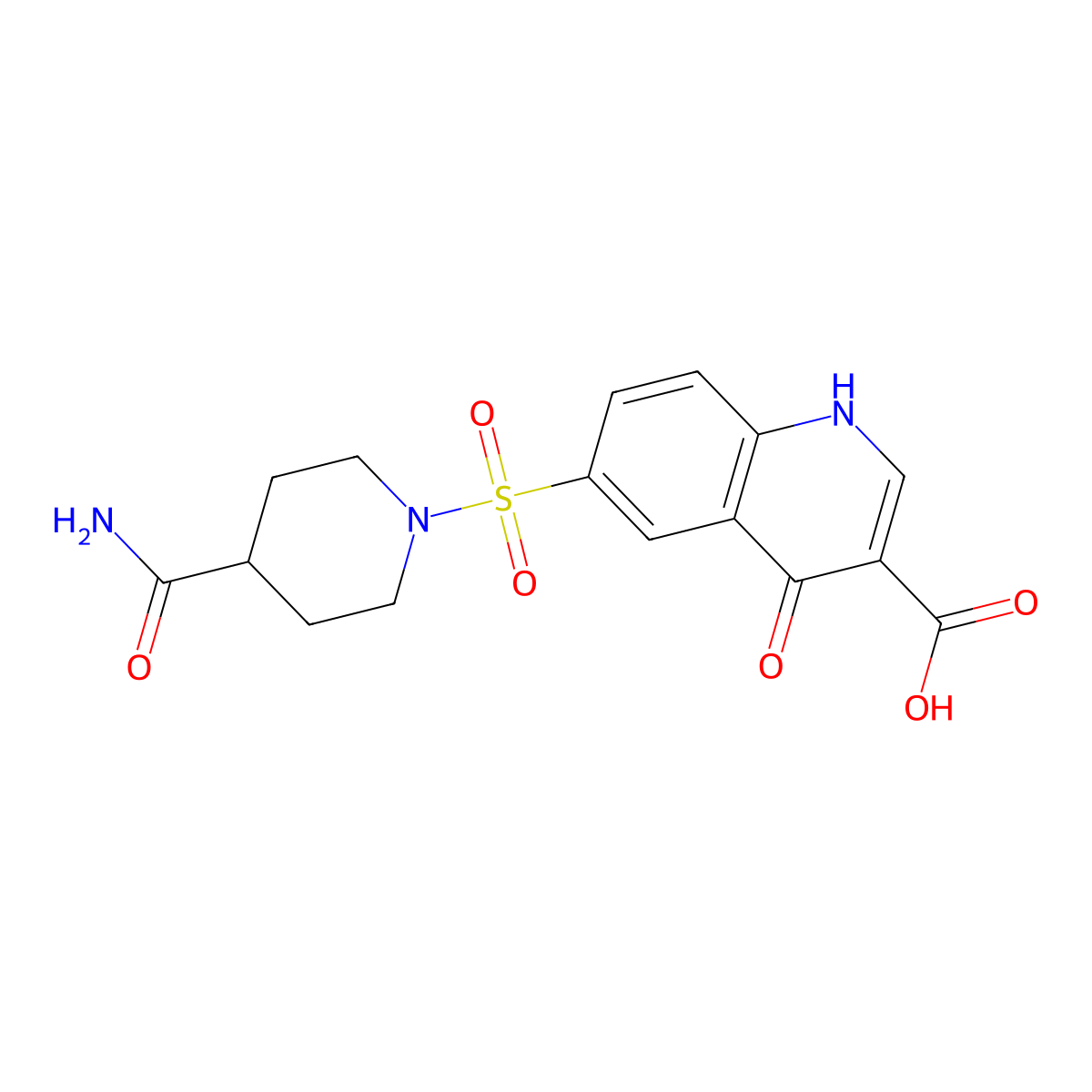 6-{[4-(Aminocarbonyl)piperidin-1-yl]sulfonyl}-4-oxo-1,4-dihydroquinoline-3-carboxylic acid molecular structure, CAS 317329-40-1