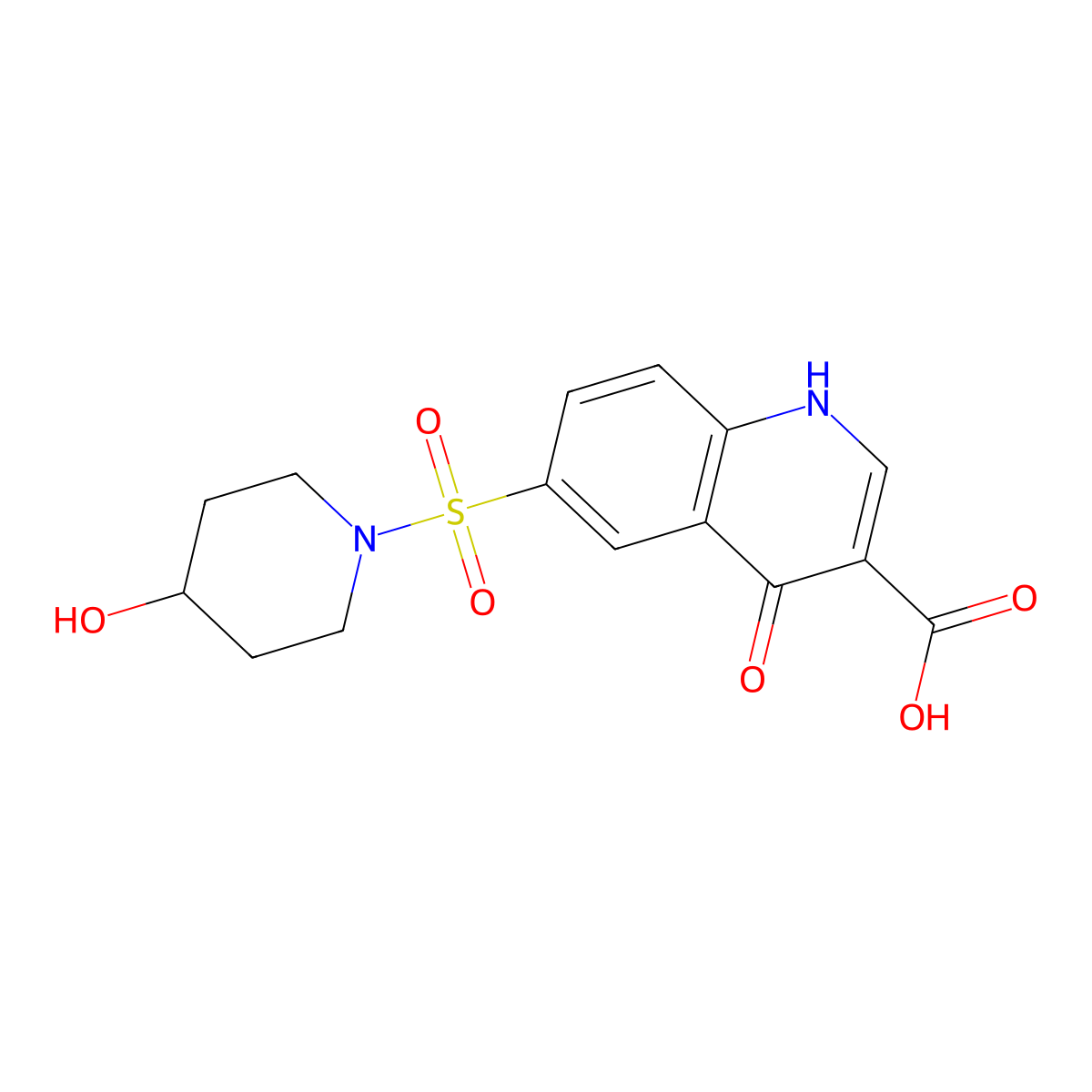 6-[(4-Hydroxypiperidin-1-yl)sulfonyl]-4-oxo-1,4-dihydroquinoline-3-carboxylic acid molecular structure, CAS 317329-46-7