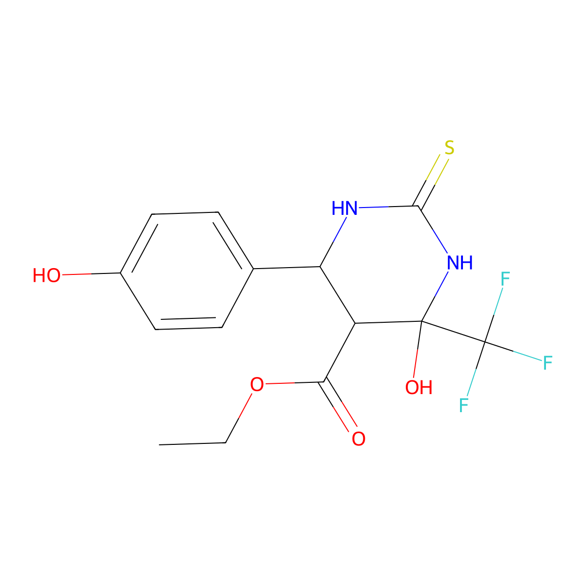 Ethyl 4-hydroxy-6-(4-hydroxyphenyl)-2-thioxo-4-(trifluoromethyl)hexahydropyrimidine-5-carboxylate molecular structure, CAS 317330-62-4