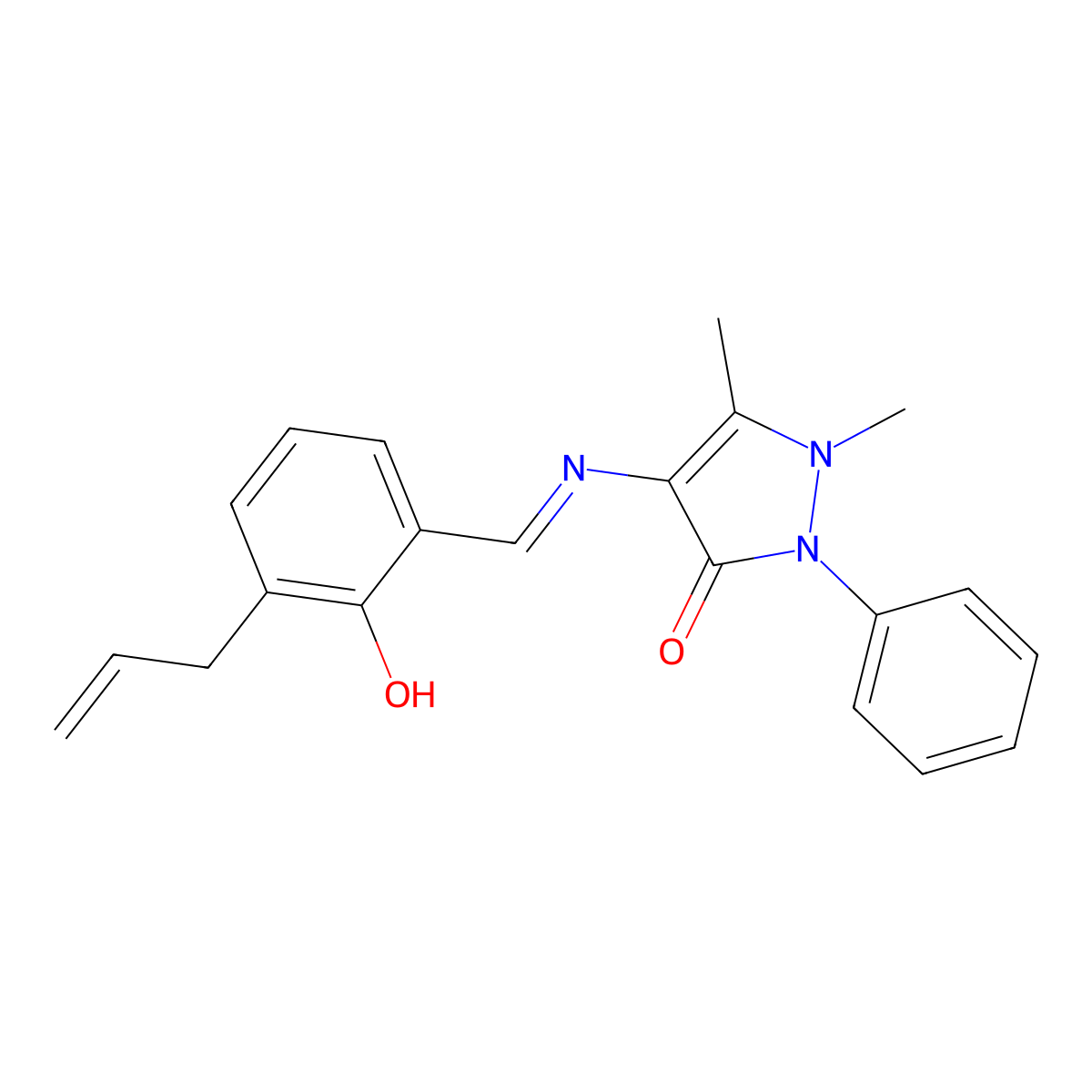 4-{[(1E)-(3-allyl-2-hydroxyphenyl)methylene]amino}-1,5-dimethyl-2-phenyl-1,2-dihydro-3H-pyrazol-3-one molecular structure, CAS 317335-46-9